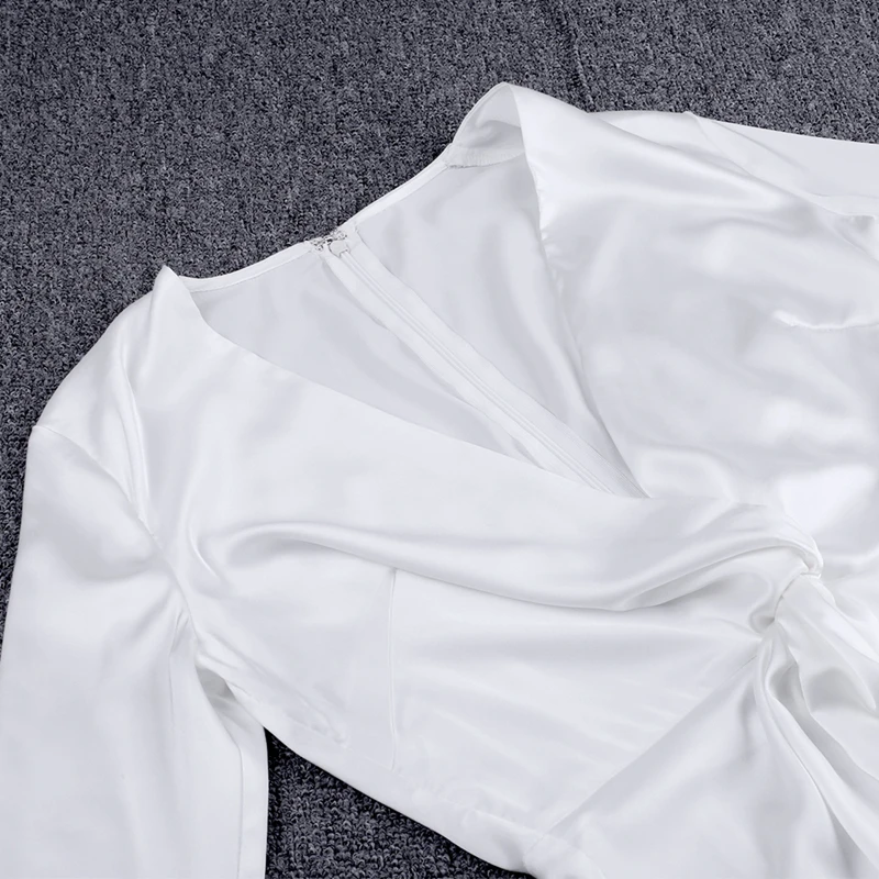Белый V шеи с длинным рукавом Мини рукава Сплит мода Bodycon платье HI1030-White