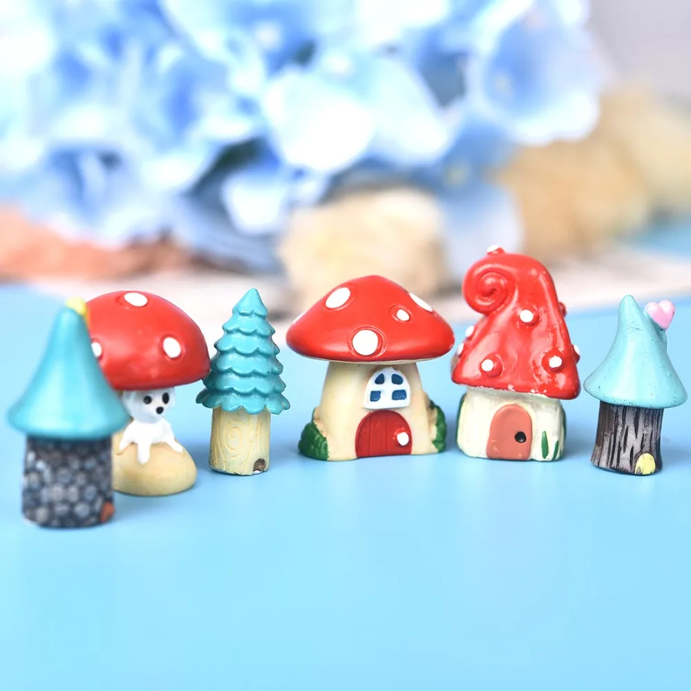 3pcs/Set Vintage Blue Mini Mushroom House Miniature Mini Craft Fairy Garden Micro Landscaping Decor Home Decoration Accessories miniature figurines,mini mushroom ornament