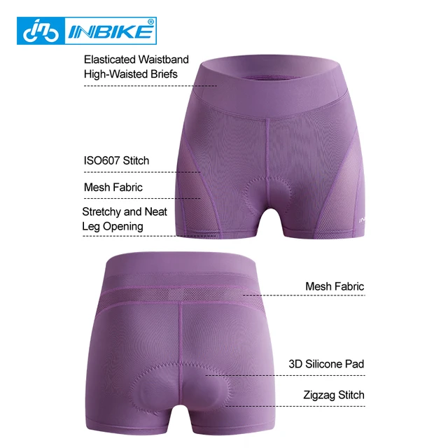 INBIKE Women Cycling Shorts Breathable Stretchy Fabric Anti-sweat Underwear  3D Silicone Padded Bicycle Riding MTB Bike SW003 Color: Black, Size: XXL