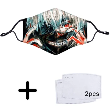 

Tokyo Ghoul Japanese Harajuku Anime 3D Mask +2Pcs Filter Washable Earloop Face Anti Dust Masque Masker Mouth Masks Respirator
