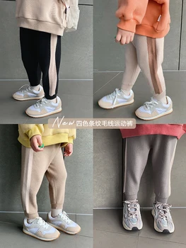 

Autumn and Winter Boys and Girls Casual Cotton Side Strip Fashion Pants Baby Sweater Straight Pant Children Knitted Trousers