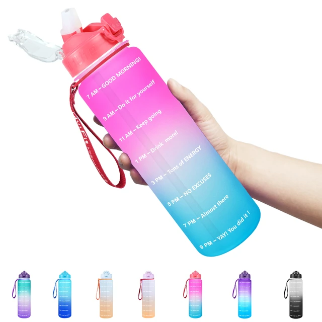 32oz Motivational Water Bottles with Time Marker & Straw, Leak-Proof BPA Free Non-Toxic 1L Bottle, Portable Water Jug for Fitness Sports, Size: 3.1 x