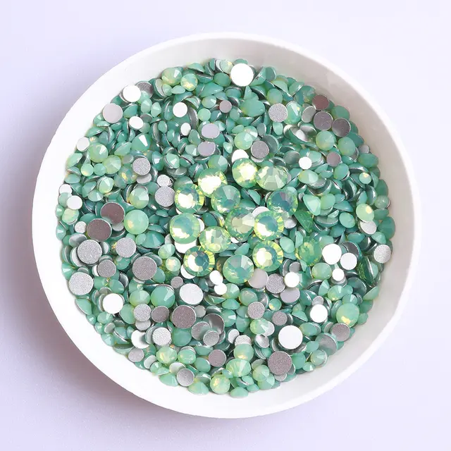 Mix Size Black Diamond Flat Back Rhinestones for Face Self-adhesive Crystal Beads Loose Precious Stones Diamond Painting Jewelry Green Opal