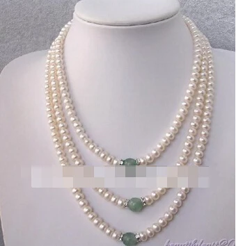 +++ 0042 charming 3 row 7-8mm white pearl and jade necklace | Украшения и аксессуары