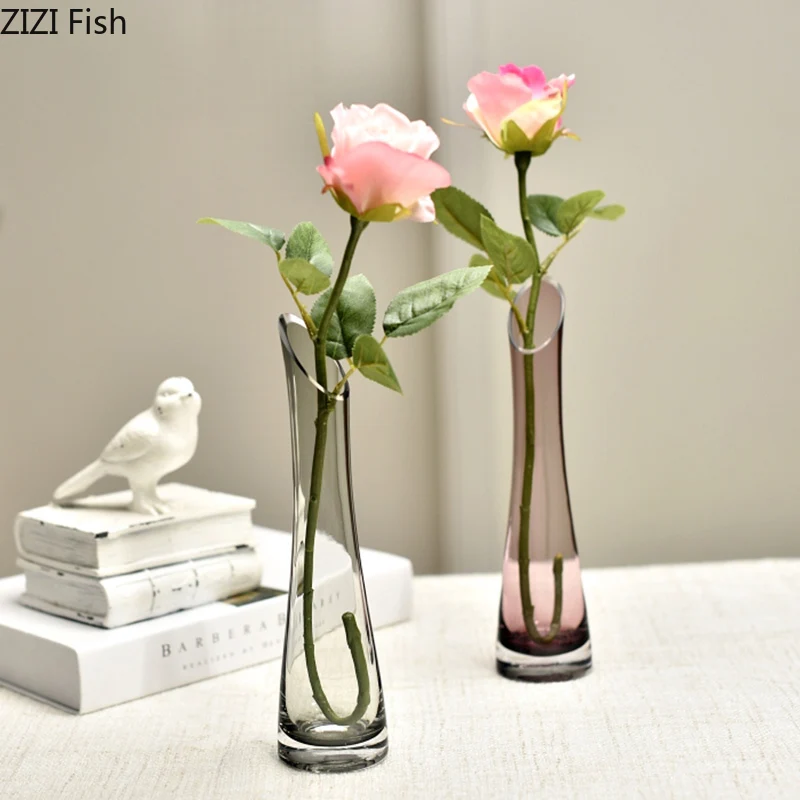 Transparent Glass Vase Creative Oblique Hydroponics Vases for Flowers Artificial Flower Floral Ornaments Desk Home Decor Modern 4