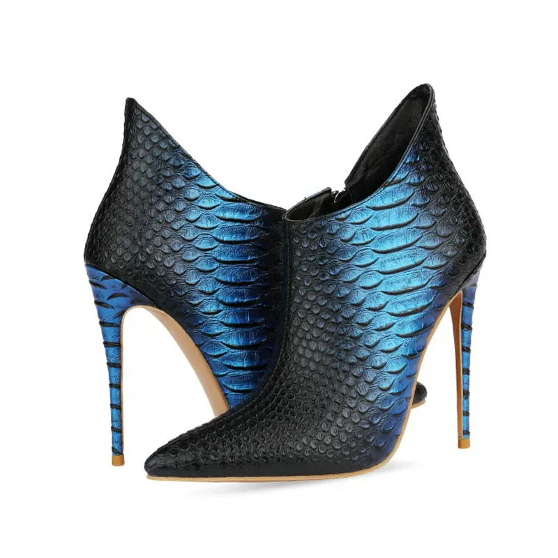 

Snake Print Super High Heel Ankle Boots Faxu Leather Women Boots Fashion Pointed Toe Zipper Boots Autumn Winter Ladies Shoes