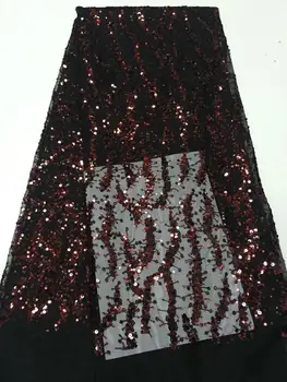

High Quality 2019 Organza Lace Fabric Fabric Black Gold Red Sequins French Mesh Lace Fabrics African Tulle Lace for Party Dress