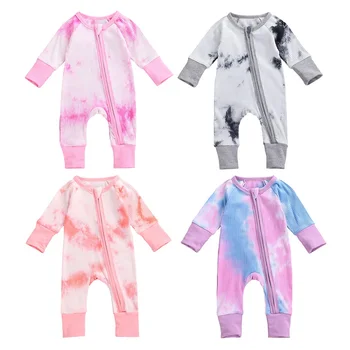 

2020 Autumn Newborn Baby Boy Girl Long Sleeve Zipper Tie-dyed Romper Jumpsuit One Pieces Baby Clothes 0-24M