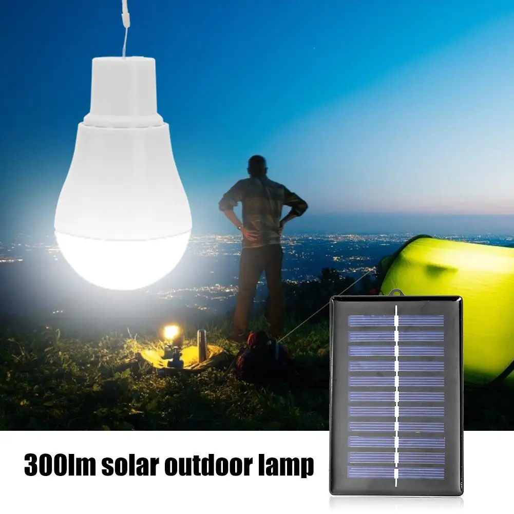 Lampe solaire d'extérieur, 5V, 15W, 300lm, panneau solaire Portable,  ampoule LED Rechargeable par USB, pour voyage et Camping