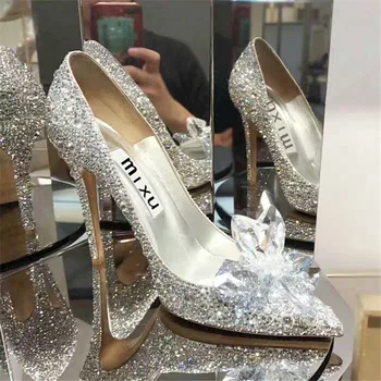 

Female White Drill Rhinestone Crystal Shoes Stiletto Pointed Red Bridal Shoes Fashion High Heels European Wedding Shoes