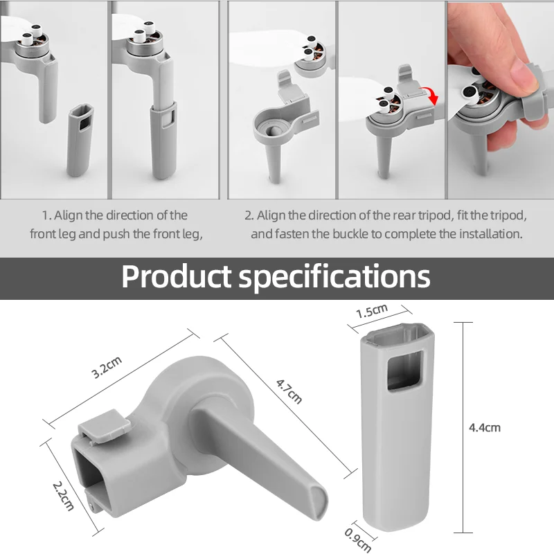 1. Align the direction of the rear tripod, fit the tripod, front leg push the front