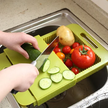 

Creative 2-in-1 Cutting Board with Vegetable Trough Chopping Blocks Telescopic Storage Cutting Board Kitchen Knives Accessories