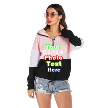

2019 Custom Logo Printed Customized Text Photo European and American style Three Color Patchwork Hoodie for Women Sweater