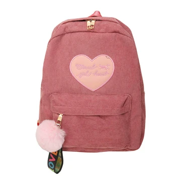 

Student Backpack Women's Woolen Cloth Casual Large-capacity School Bag Wild Solid Color Student School Bag Heart-shaped Pattern