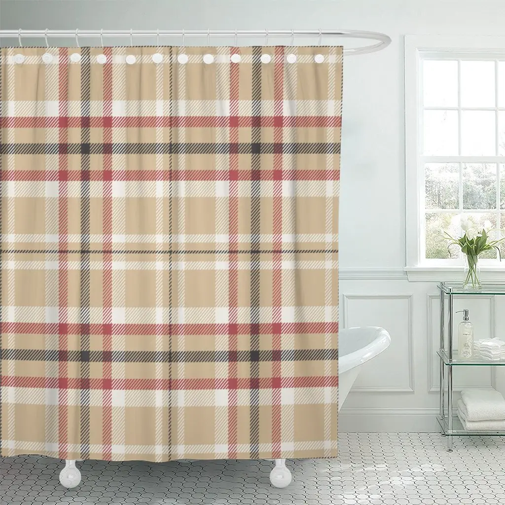 Brown Check Pattern Plaid Red Classic Gingham Madras Preppy Shower