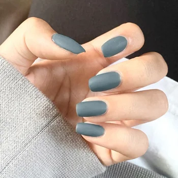 

24PCS/box Pure Color Frosted Haze Blue Gray press on Nails Patch Long Square Head Girls Suitable Decor Fake Nails with Glue TN