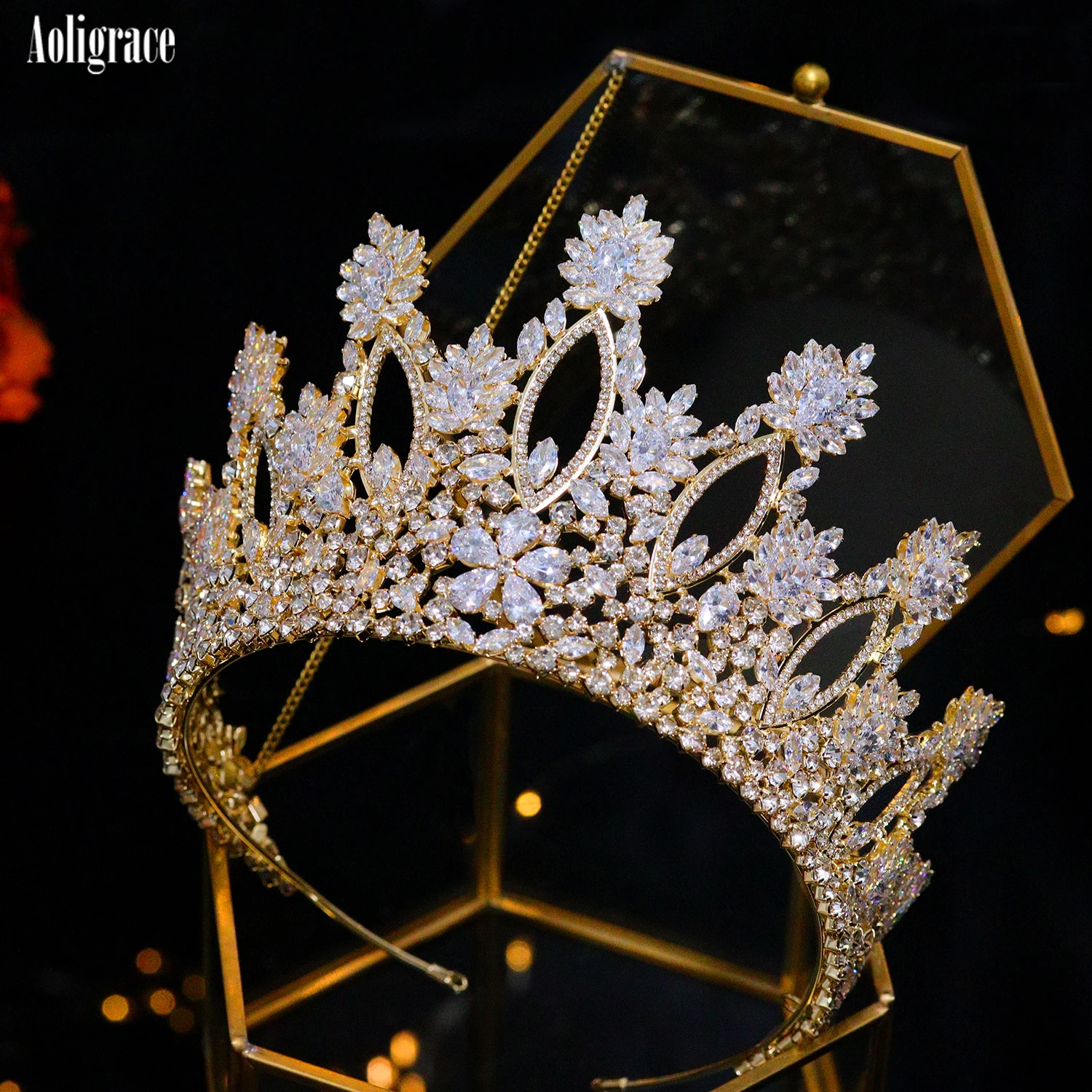 European Full Cubic Zirconia CZ Zircon Wedding Princess Crowns Tiaras Women Pageant Quinceanera Diadem Hair Jewelry Accessories 