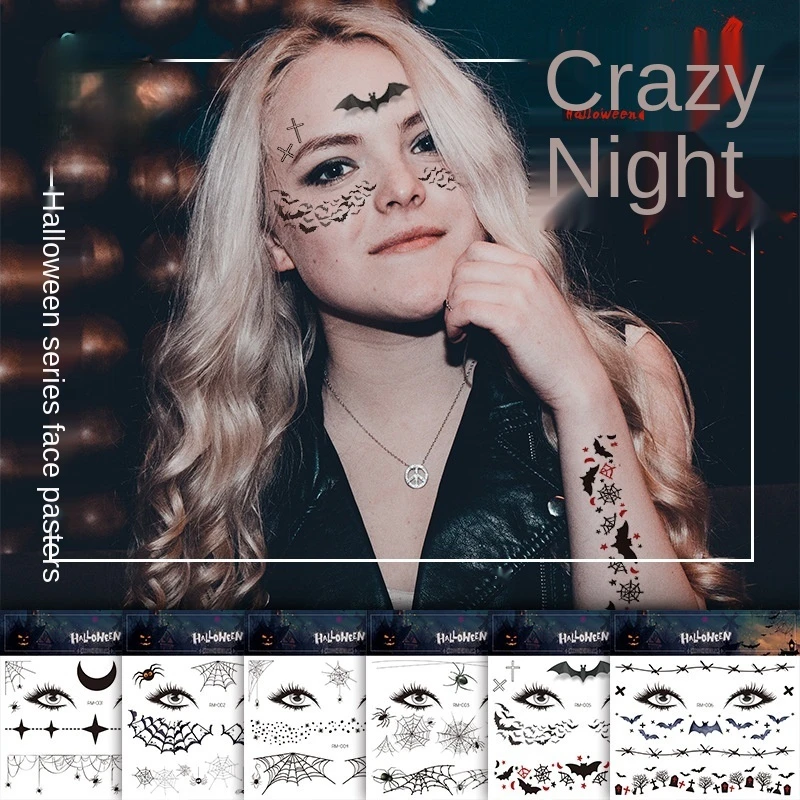 

Facial makeup Sticker Special Waterproof Face tattoo Day of The Dead Terror Spider Halloween Temporary Tattoo Stickers