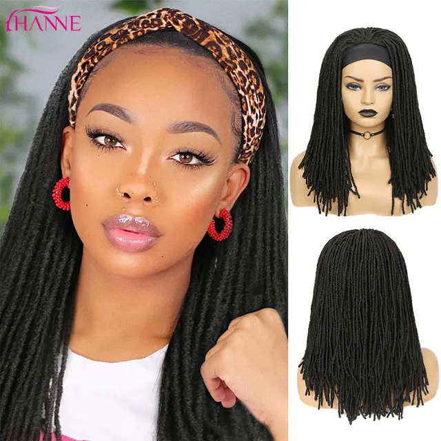 HANNE Long Black Headband Dreadlock Wig Synthetic Soft Faux Locs Wigs Braiding Crochet Twist Hair Wigs For Black Women/Men 1B