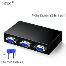 HTOC – commutateur vidéo bidirectionnel 2 en 1, sortie 2 ports VGA, bouton poussoir, avec deux lignes, câble VGA 1.5m, pour moniteur TV PC, noir