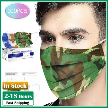 

100 Pack/Box In Stock Unisex Camouflage Mascarilla desechable Disposable Industrial Non-woven 3-Ply Design masques Face Masks