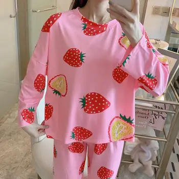 

2020 Female Long-sleeved Home Wear Pullover Top Two Pieces Nightwear Suit Ladies Cotton Pajamas Women's Autumn Sleepwear