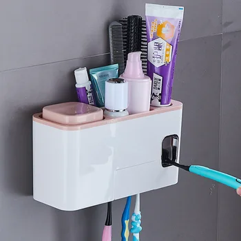 

Toothbrush Holder Automatic Toothpaste Dispenser Squeezer for Bathroom Home Wall-mount Storage Shelf Bathroom Accessories