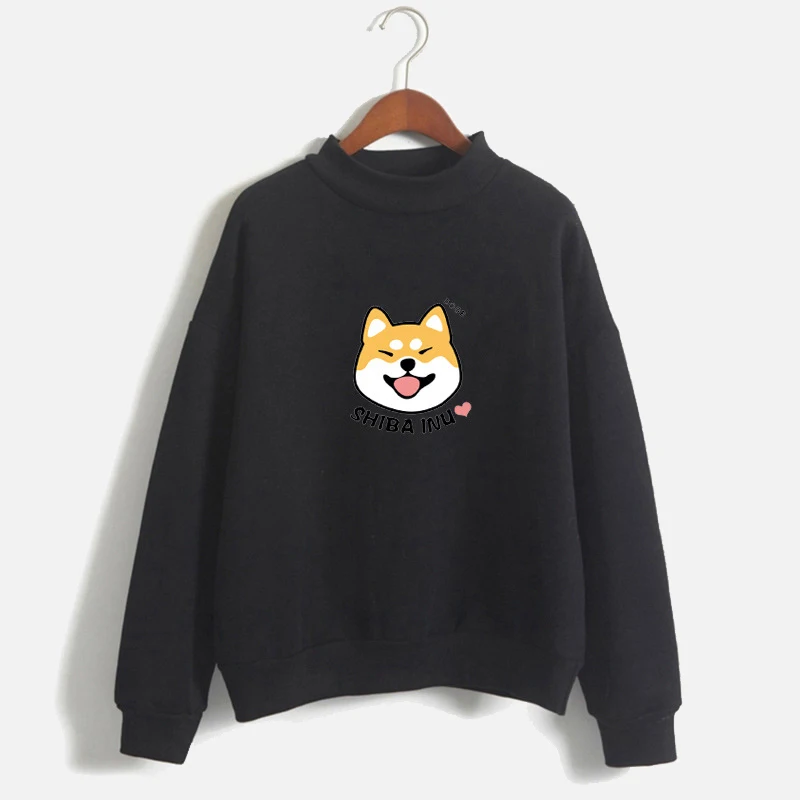 Черный Женские толстовки Harajuku с принтом собаки осень Kawaii милый японский женский свитер модные повседневные толстовки Mujer - Цвет: Черный