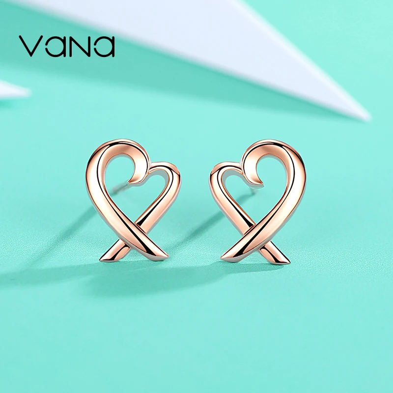 VANA лента для сердца серьги-гвоздики из стерлингового серебра 925 пробы Серьги-гвоздики для женщин девочек