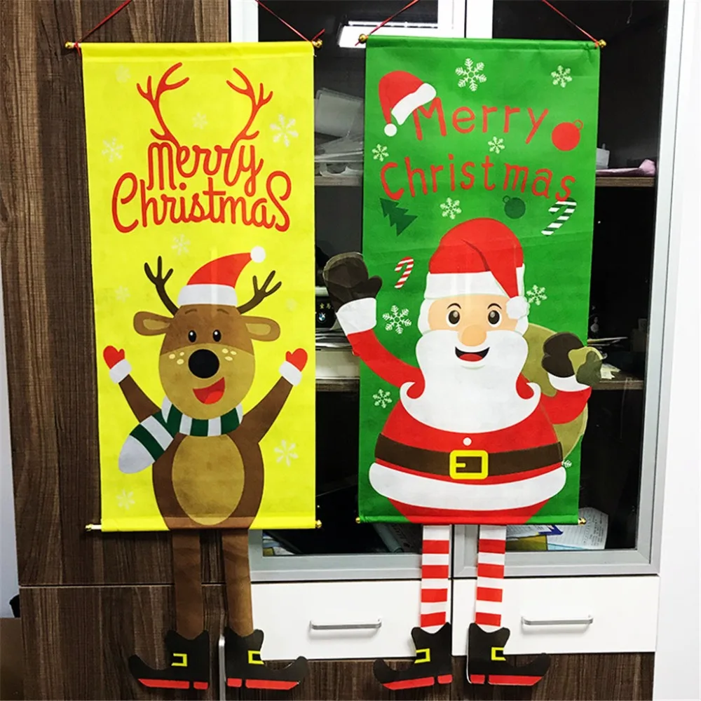  Christmas Banners Curtain Decoration Door Hanging Painting Hanging Flag (4)