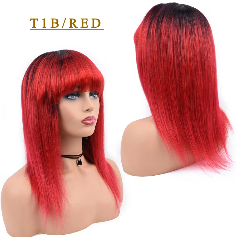 T1B/118 Omber человеческие волосы парики прямые волосы парик с взрыва для черных женщин T1B/27 блонд 99J бордовый 1B/118 красный не парик Remy