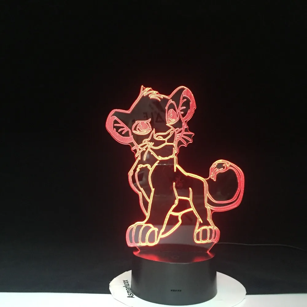Ночной светильник с рисунком льва, Simba, светодиодный 3D светильник, меняющий цвета, новинка, лампа для детской спальни, прикроватная лампа для рождественского подарка, для дома