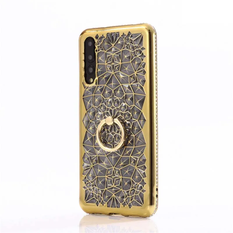 Luxury Phone Case for HUAWE P20 30 40 Pro Mate 20 Honor 10 Diamond Sun Flower Back Cover Ring Stand Finger Holder | Мобильные