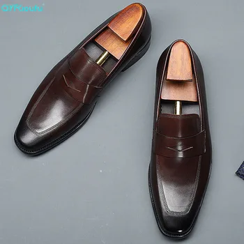 

QYFCIOUFU Autumn Men Shoes Genuine Leather Men Dress Shoes Black Coffee Luxury Men's Business Oxfords Classic Gentleman Shoes