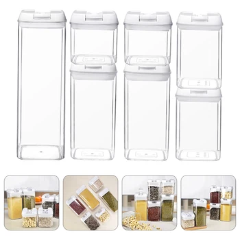 

7pcs Kitchen Storage Jars Transparent Storage Bottles Sealed Jars with Cover