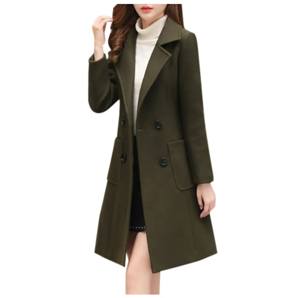 Army Green Новинка, тонкое шерстяное пальто, Женское пальто с длинным рукавом и отложным воротником, верхняя одежда, куртка, повседневное осенне-зимнее элегантное пальто, пальто# J30 - Цвет: Army Green