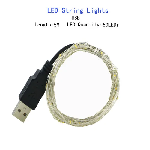 USB Powered-5M 1/2/5/10 M Медный провод светодиодные огни строки праздник освещение гирляндой Рождественский венок для год свадебная вечеринка украшения - Испускаемый цвет: USB Powered-5M