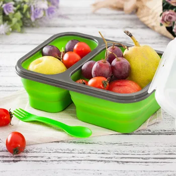 

Home Kitchen Two-grid Silicone Lunch Box Food-grade Tasteless Silicone Folding Lunch Box Silicone Storage Box
