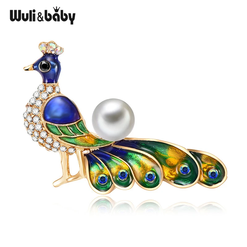 

Wuli&baby Pearl Enamel Peacock Bird Brooches For Women Party Casual Office Animal Brooch Pins Gifts
