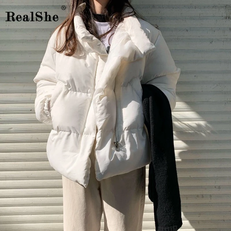 

RealShe Winter Women Parka Jacket Turtleneck Long Sleeve Winter Women Parka Autumn Casual Solid Warm Woman Winter Coats 2020