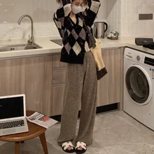 

2021 autumn and winter new Korean wide leg pants floor mops high waist loose straight tube hanging pants