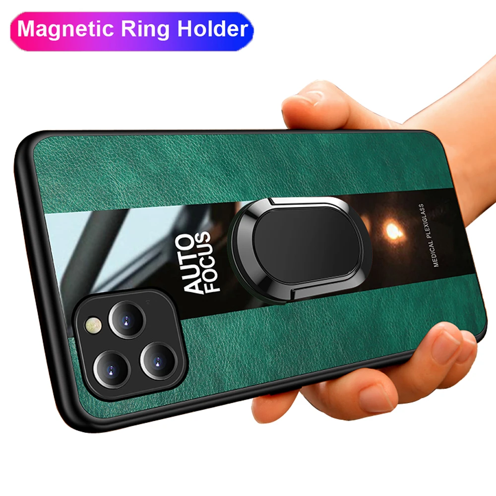 Гибридный чехол с магнитным кольцом и подставкой для iPhone 11 Pro Max XR XS X, резиновый чехол из искусственной кожи и закаленного стекла, гибридный чехол для iPhone 6s 8