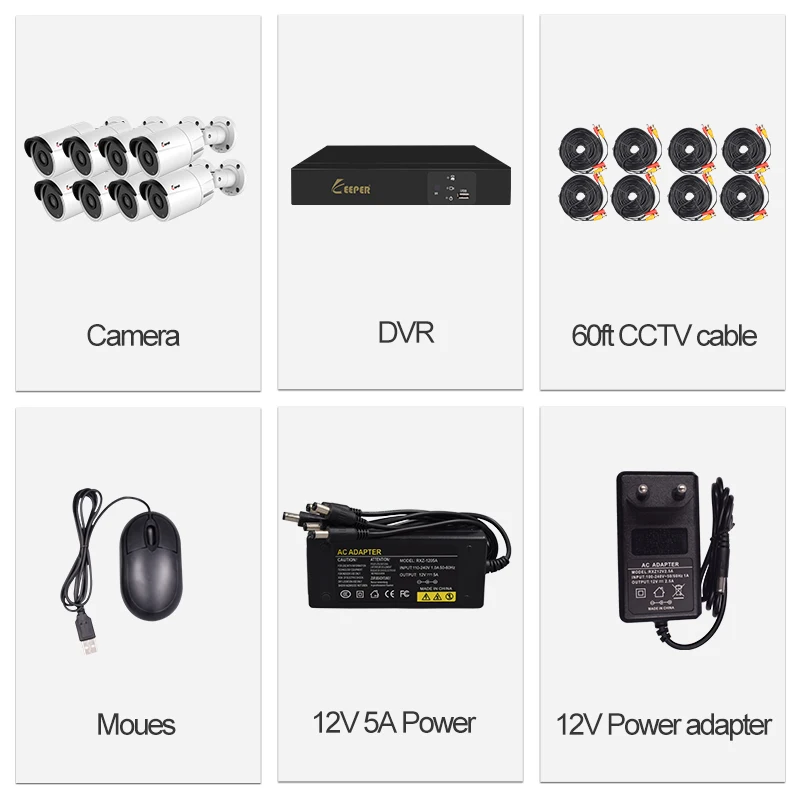 Хранитель 8CH HD AHD 5MP домашняя уличная камера безопасности комплект системы 2 шт Массив светодиодный цилиндрический видеонаблюдения CCTV камера P2P