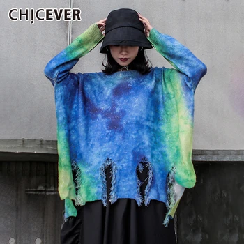 

CHICEVER Korean Irregular Sweater For Women O Neck Long Sleeve Oversize Loose Knitting Sweaters Female 2020 Autumn Fashion New