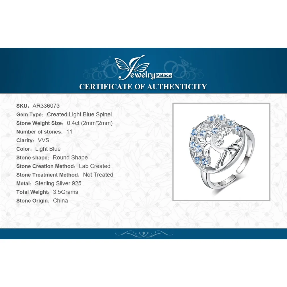 JewelryPalace Древо жизни созданное синее шпинель кольцо 925 пробы серебряные кольца для женщин вечернее кольцо серебро 925 ювелирные изделия