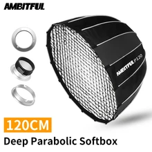 AMBITFUL – boîte à lumière Portable P120 de 120CM avec 16 tiges, boîte à lumière parabolique profonde avec grille en nid d'abeille, boîte à lumière Flash Speedlite de Studio Bowens Mount