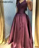 Purple Prom Dresses robe de soiree V-Neck A-Line Sweep Train Satin Prom Dresses With Zipper Back vestidos de fiesta de noche ► Photo 3/6