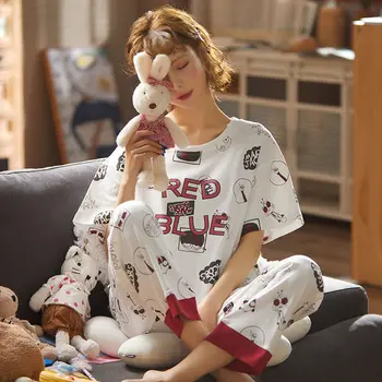 

Short Sleeve Cotton Pajamas Spring Women Summer Pajama Sets Pijama Sleepwear Pyjamas Nightwear Set Long Pant 2020 home clothes