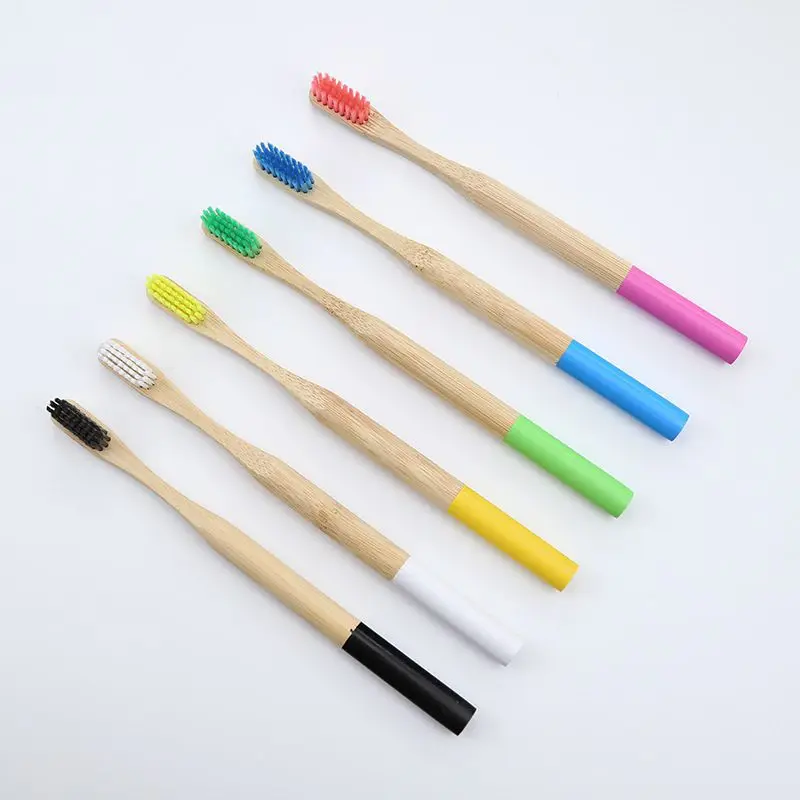 Двухцветная зубная щетка из натурального бамбука с круглой ручкой, Бамбуковая зубная щетка, цветная нейлоновая плоская бамбуковая зубная щетка Cepillo De Dientes* u