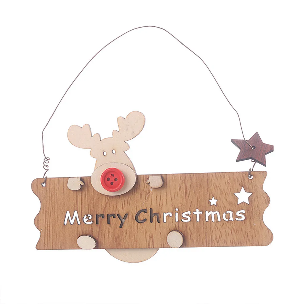 Christmas Wooden Openwork Letter Elk Pendant For Home Ornament Xmas Tree Hanging Decorations Новорічні прикраси